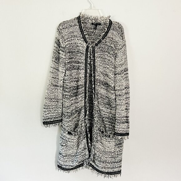 mango suit // tweed black and white long lengths open front cardigan S - Picture 1 of 7